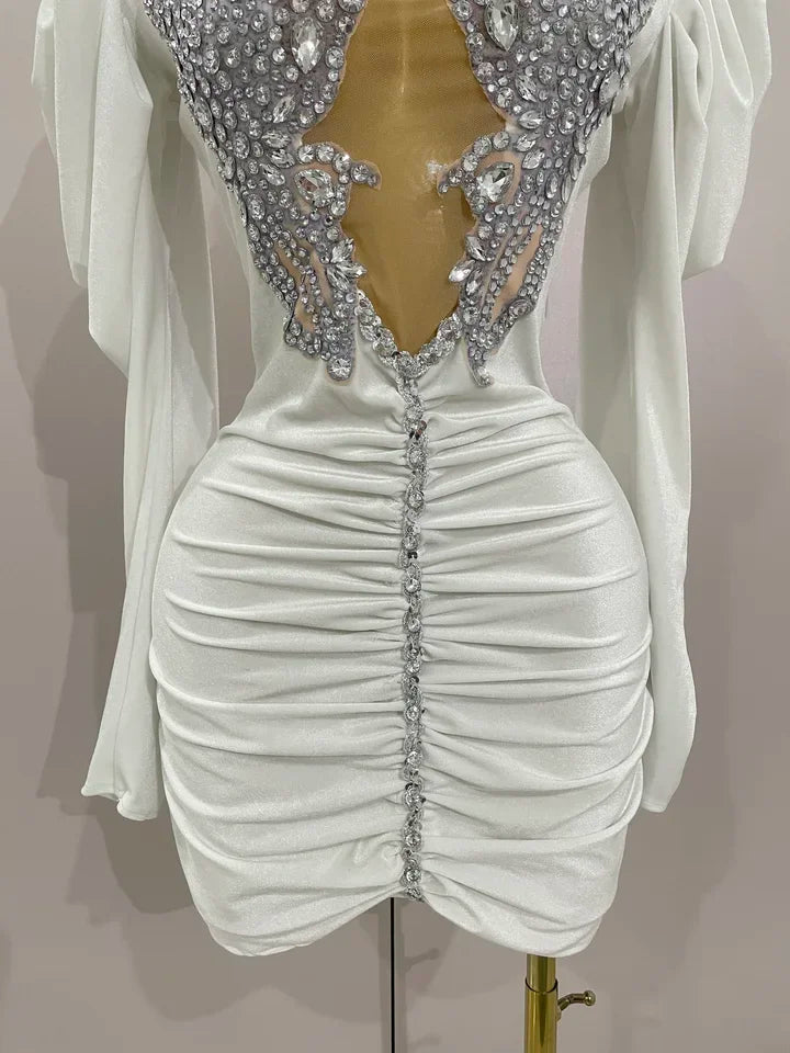 Luxury Satin A-Line Sparkly Crystals Dress