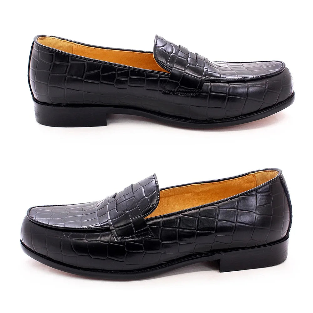 Genuine Cow Leather Round Toe Alligator Print Penny Loafer