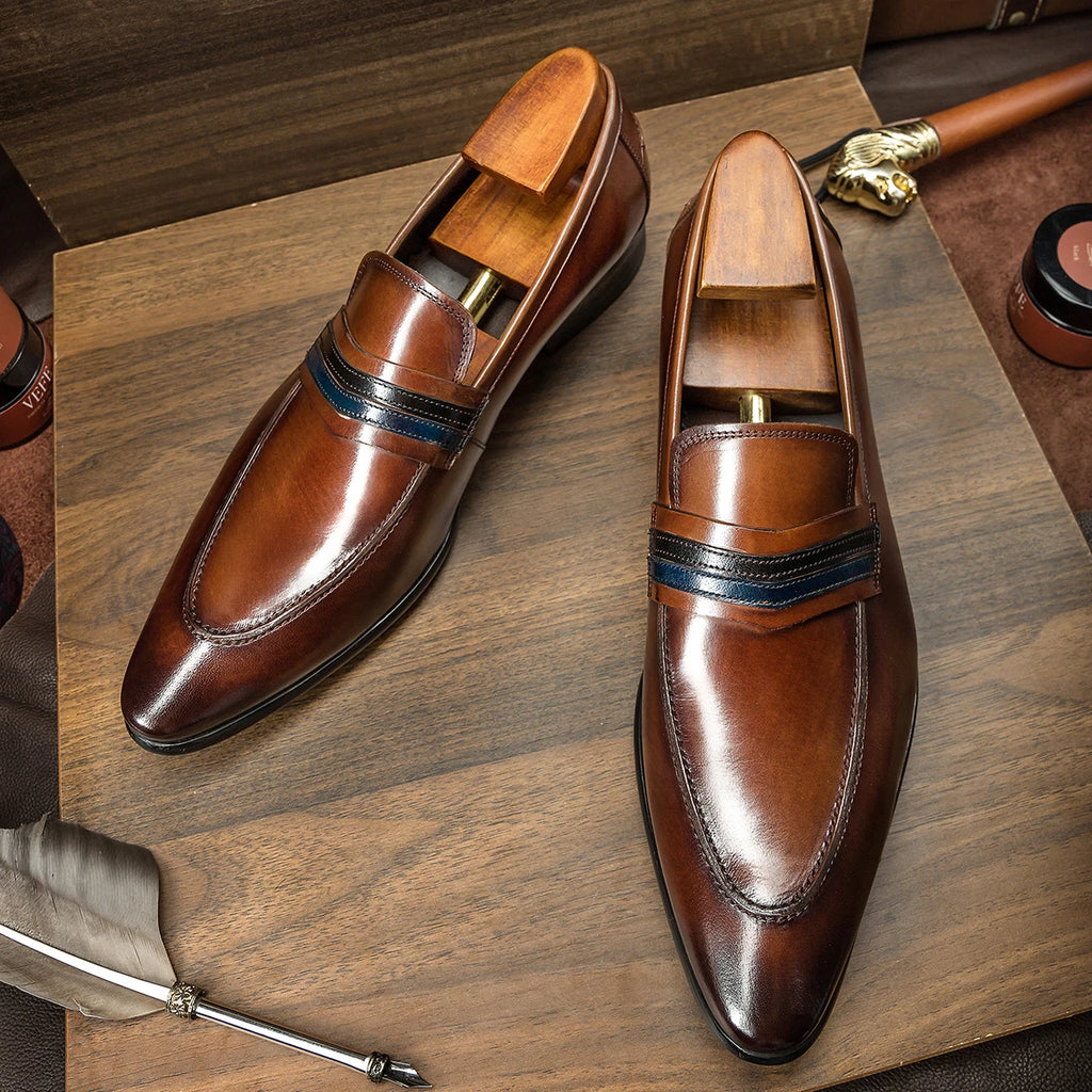 Hanmce Luxury High Quality Pointed Toe Genuine Leather Loafers