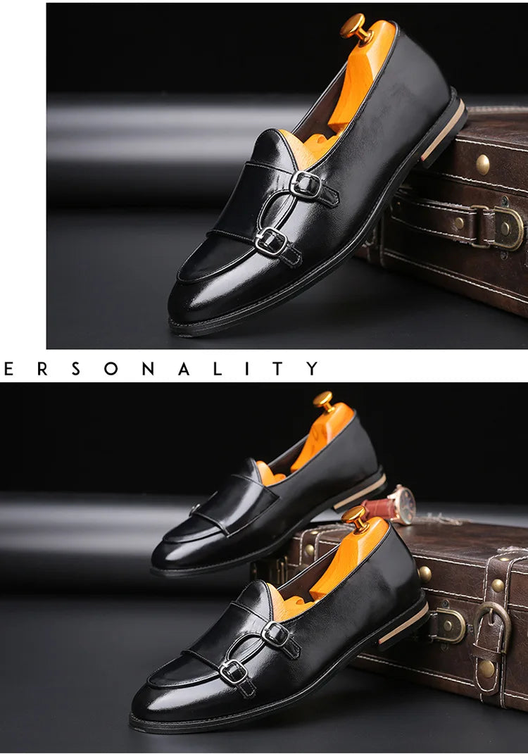 Handmade Retro Double Monk Buckle Straps Leather