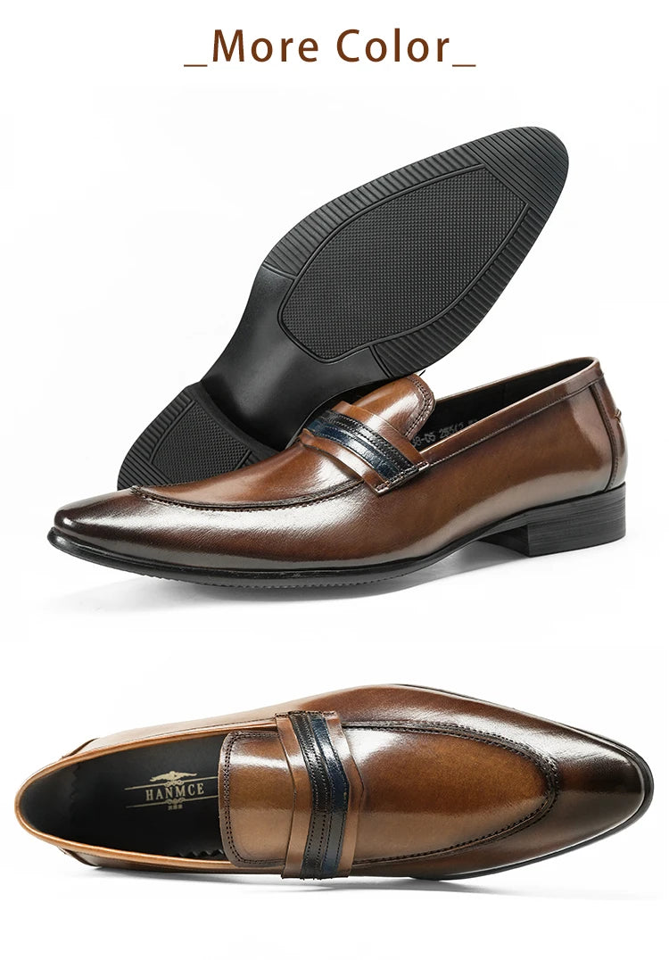 Hanmce Luxury High Quality Pointed Toe Genuine Leather Loafers