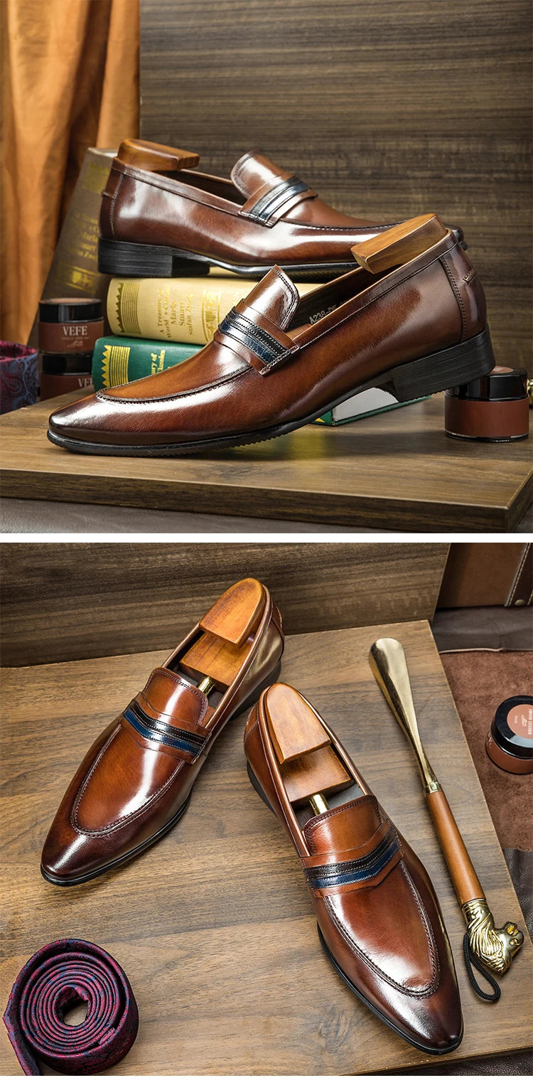 Hanmce Luxury High Quality Pointed Toe Genuine Leather Loafers