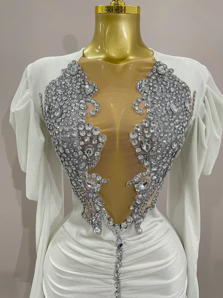 Luxury Satin A-Line Sparkly Crystals Dress