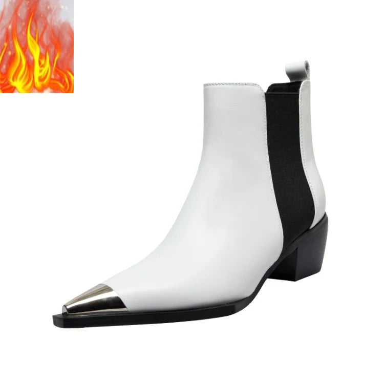 British Style Pointed Toe Cow Leather Chelsea Short Boots