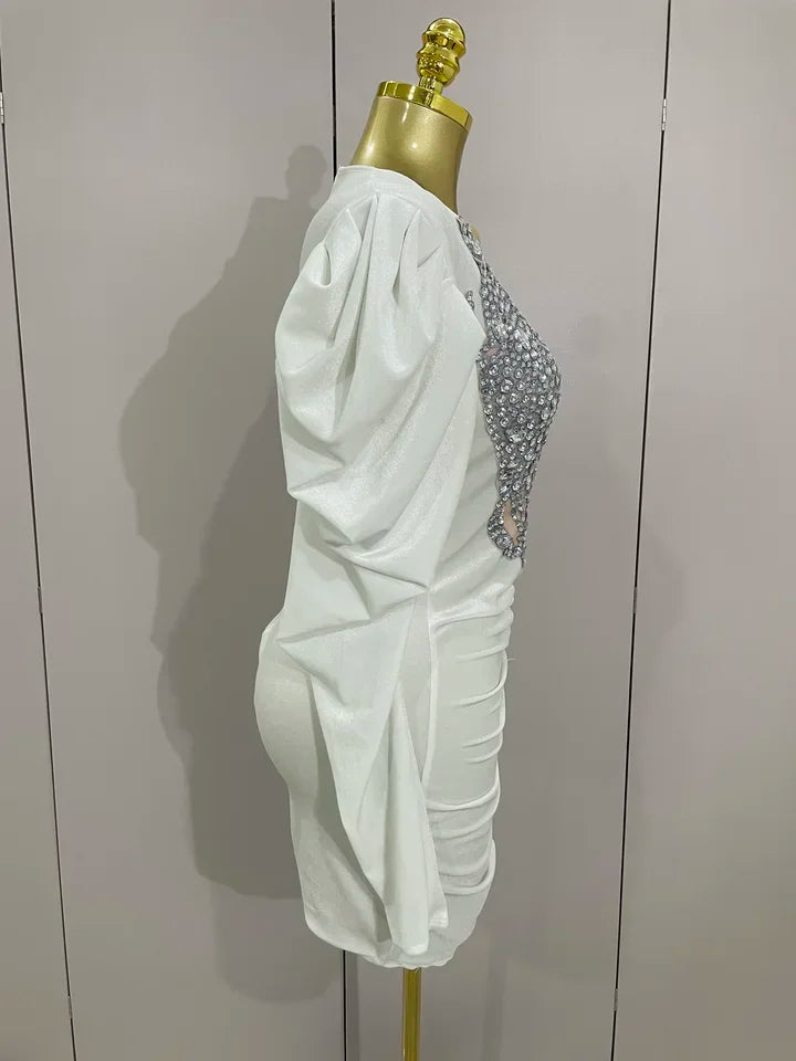 Luxury Satin A-Line Sparkly Crystals Dress