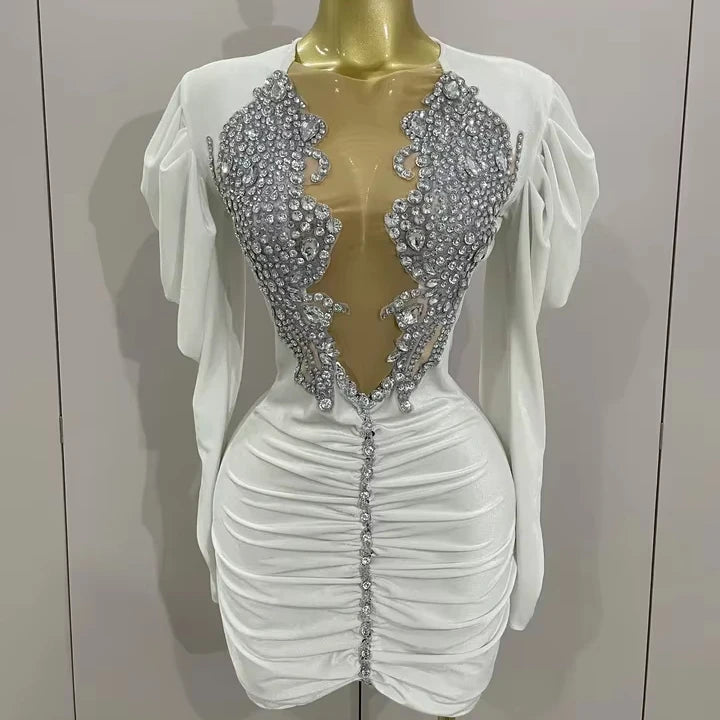 Luxury Satin A-Line Sparkly Crystals Dress