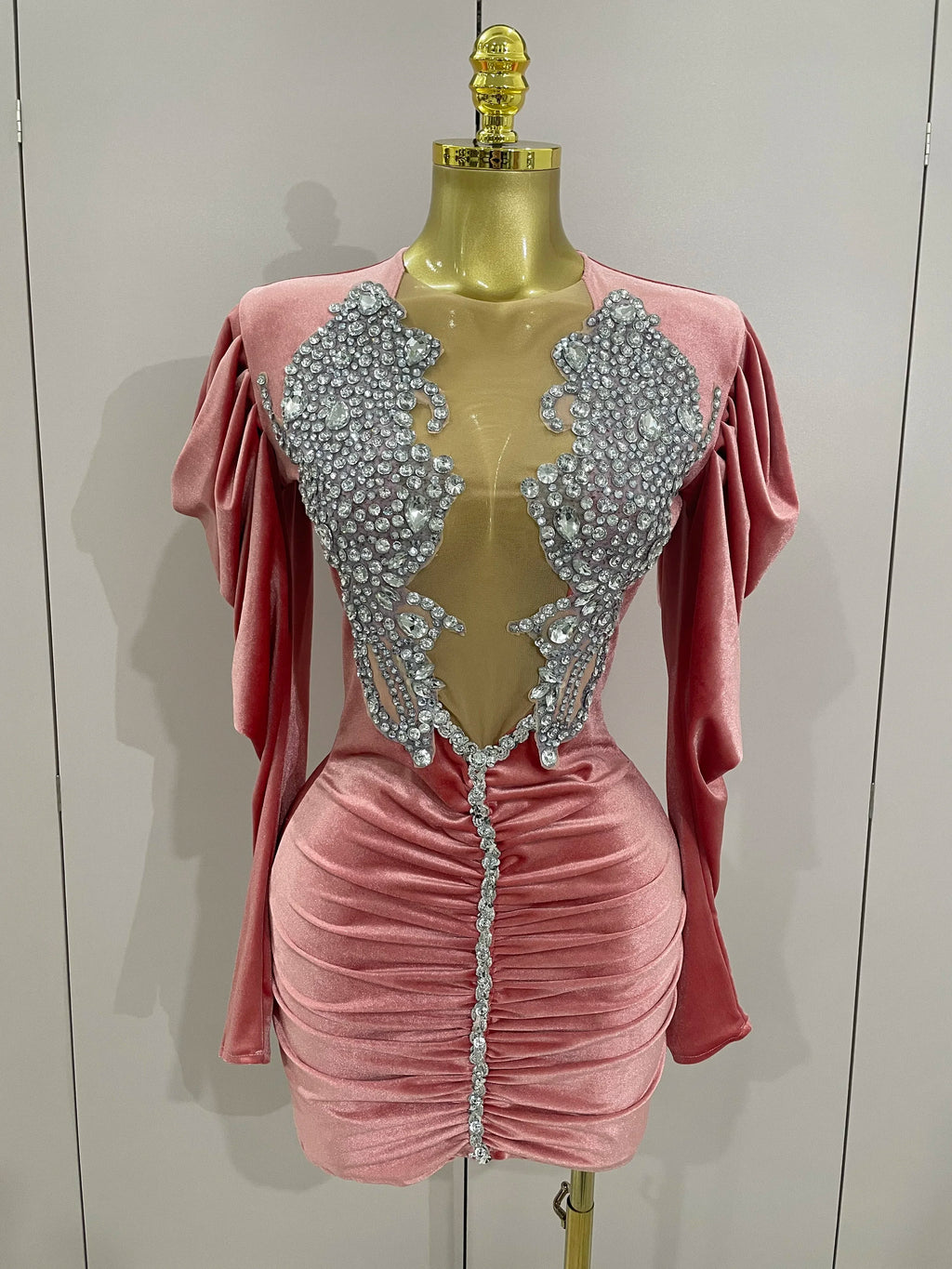 Luxury Satin A-Line Sparkly Crystals Dress