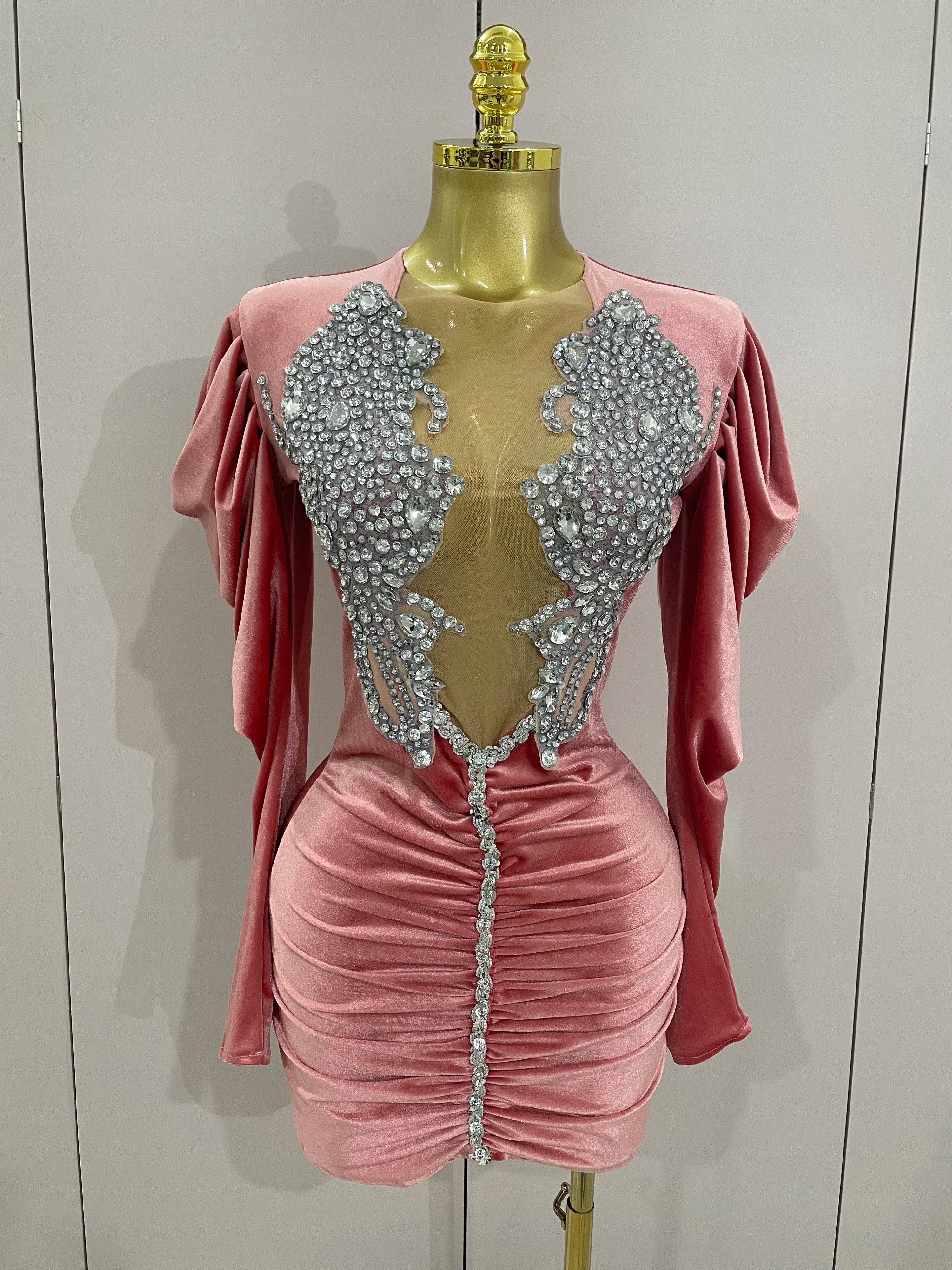 Luxury Satin A-Line Sparkly Crystals Dress