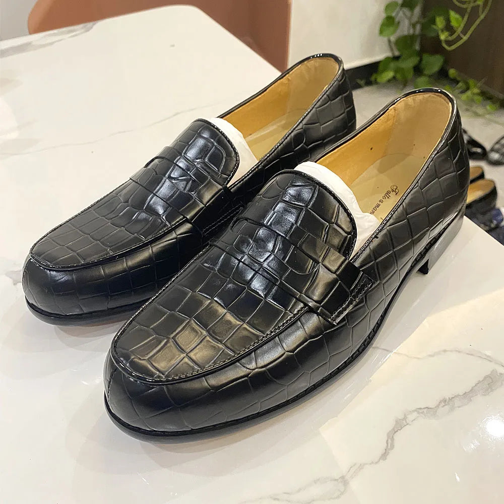Genuine Cow Leather Round Toe Alligator Print Penny Loafer