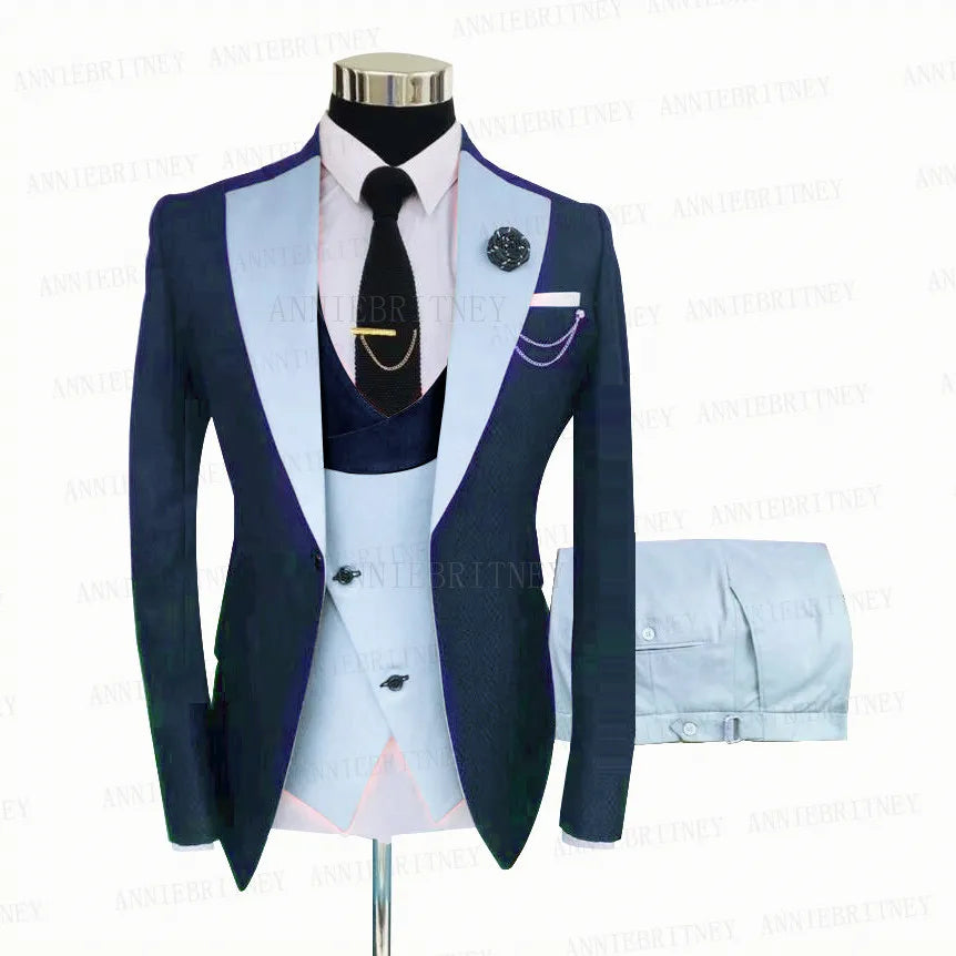 Gray Coat Blue Vest Pant Custom Made  Formal Tuxedo