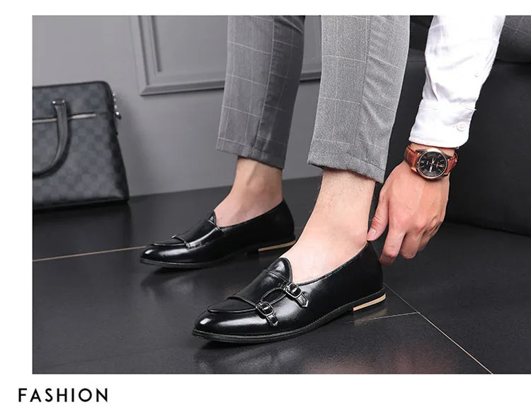 Handmade Retro Double Monk Buckle Straps Leather