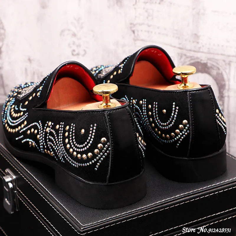 Pointed Rivet Embroidery Rhinestone Casual Loafers