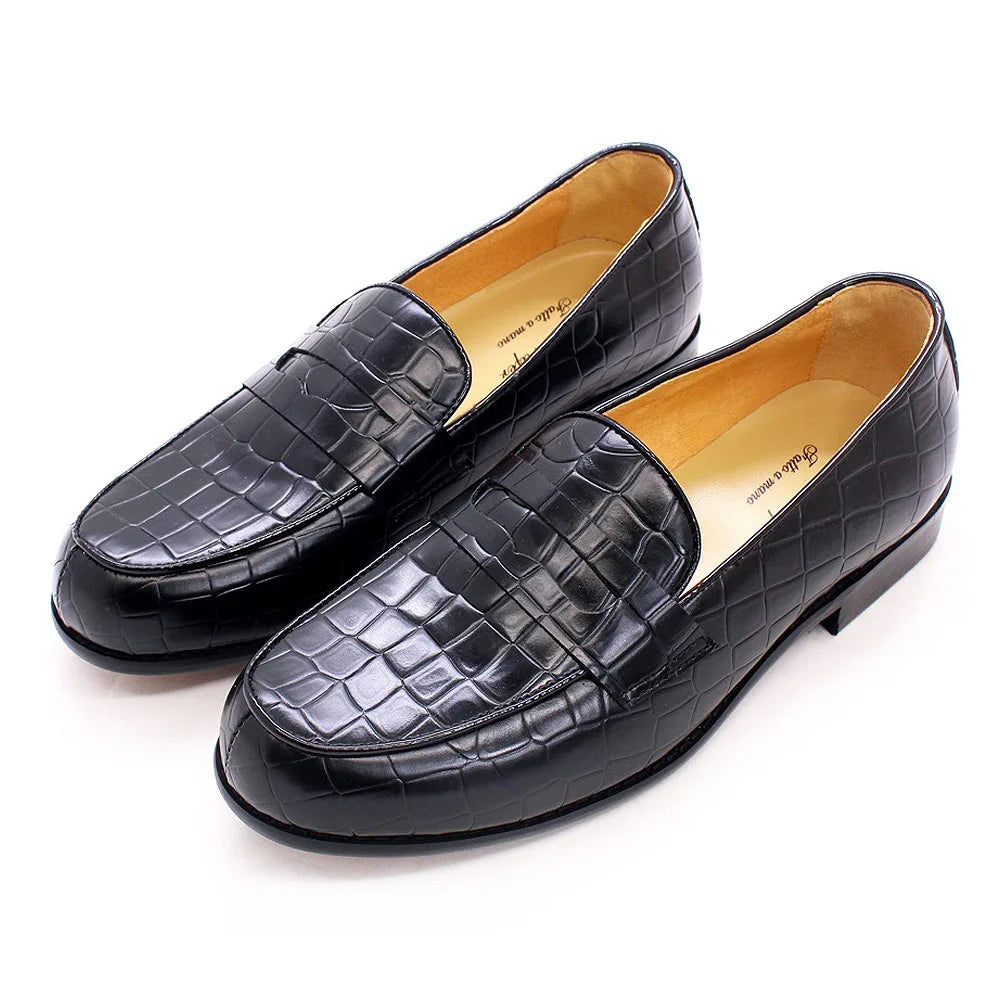 Genuine Cow Leather Round Toe Alligator Print Penny Loafer