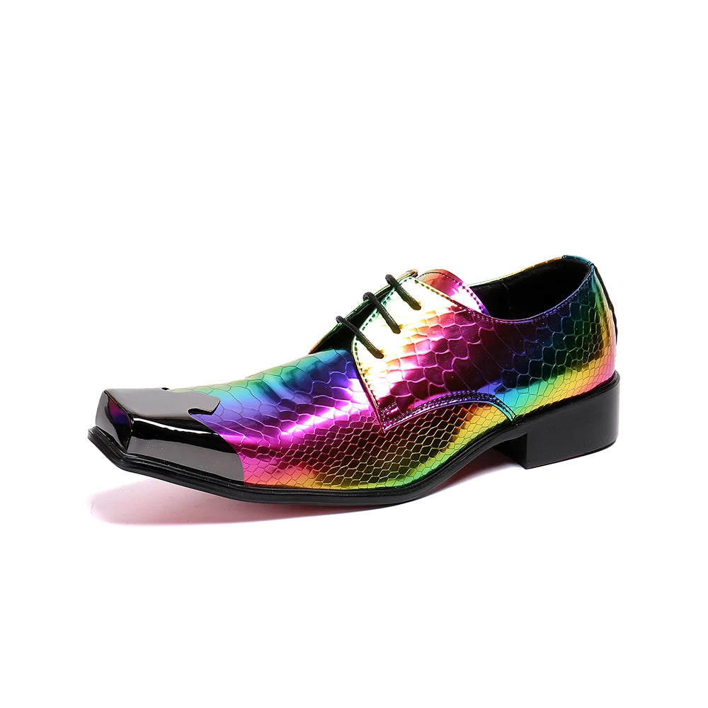 Italian Handmade Rainbow Genuine Leather Cap-Toe Classic Men Wing-tip Derby