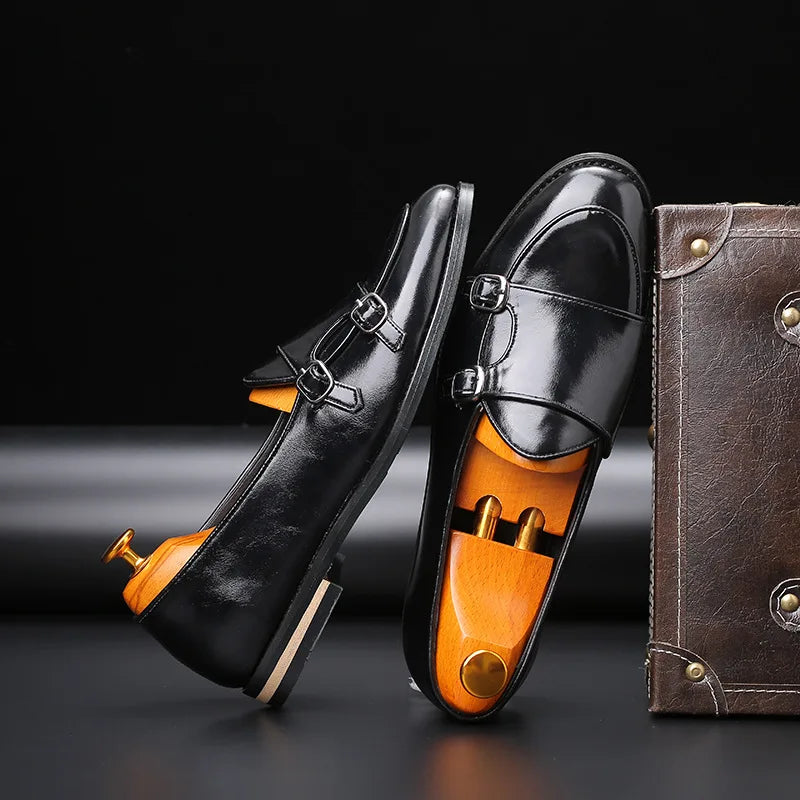 Handmade Retro Double Monk Buckle Straps Leather