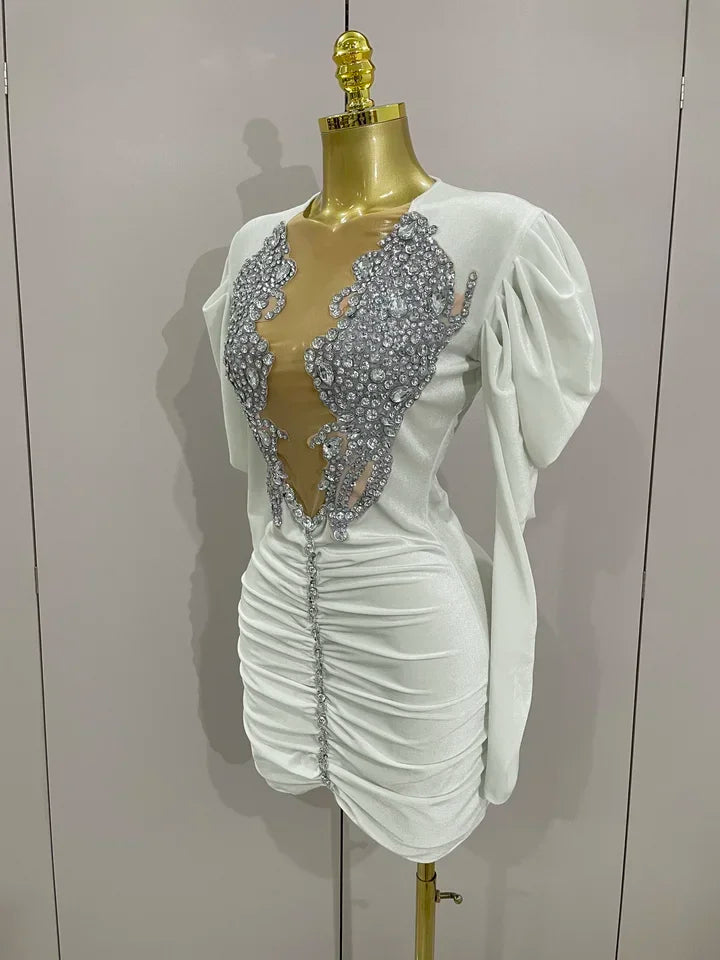 Luxury Satin A-Line Sparkly Crystals Dress