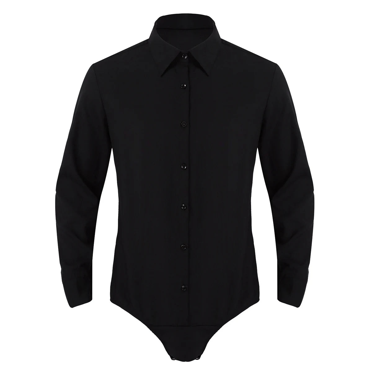 Mens Long Sleeves Turn-down Collar Button Down Solid Color Bodysuit Shirt Tops
