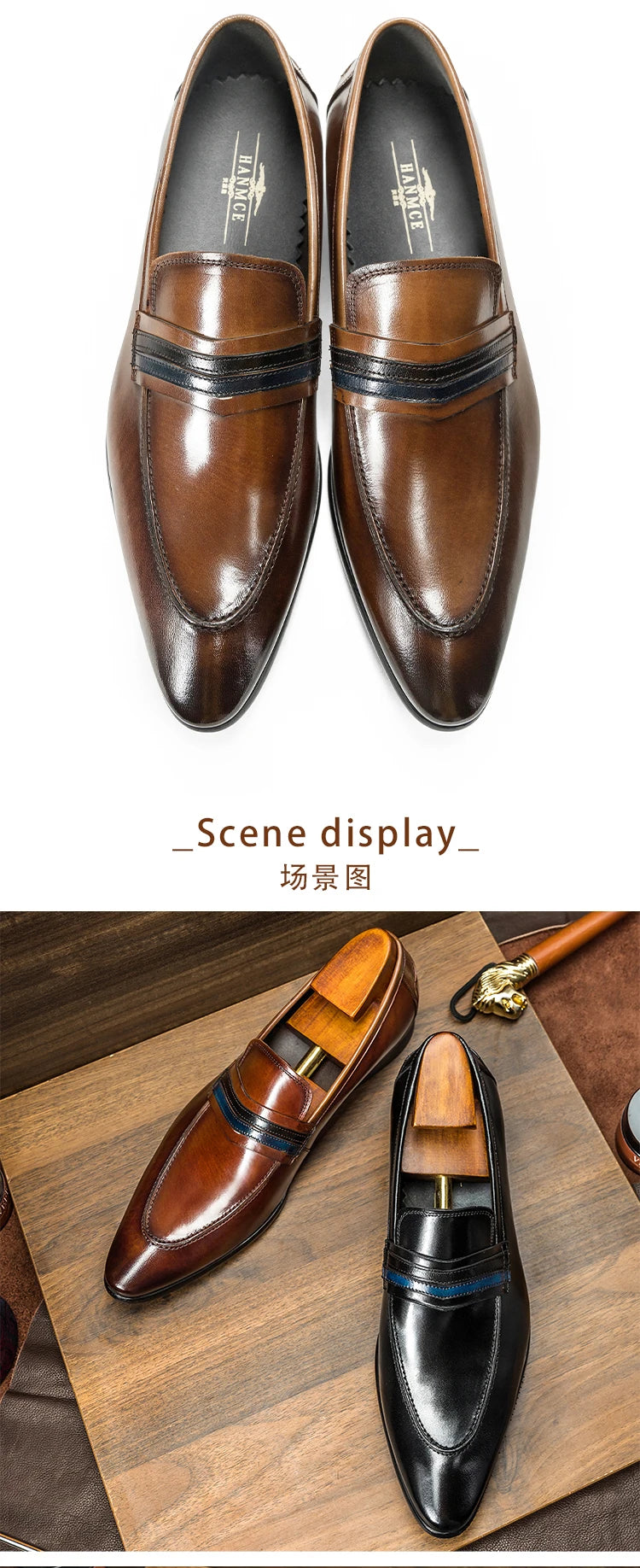 Hanmce Luxury High Quality Pointed Toe Genuine Leather Loafers
