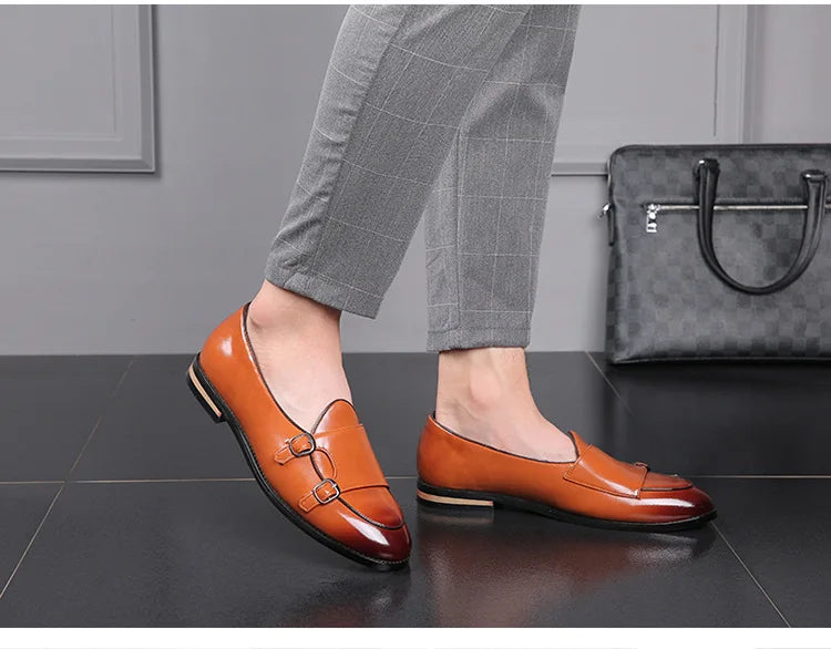 Handmade Retro Double Monk Buckle Straps Leather