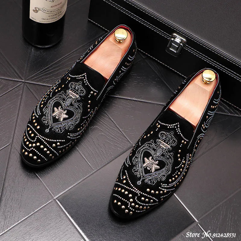 Pointed Rivet Embroidery Rhinestone Casual Loafers