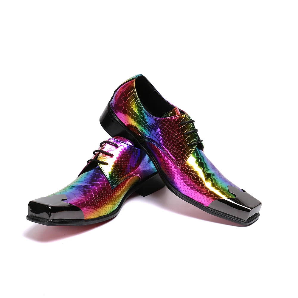 Italian Handmade Rainbow Genuine Leather Cap-Toe Classic Men Wing-tip Derby