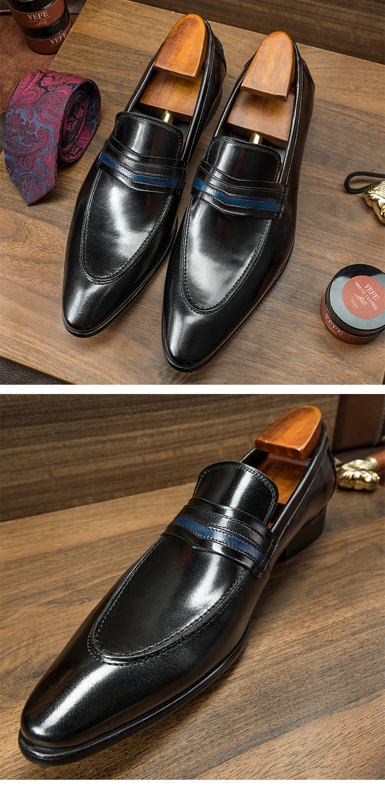 Hanmce Luxury High Quality Pointed Toe Genuine Leather Loafers