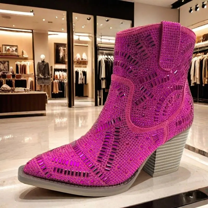 Full Diamond Style Pointed Toe Chelsea Boots