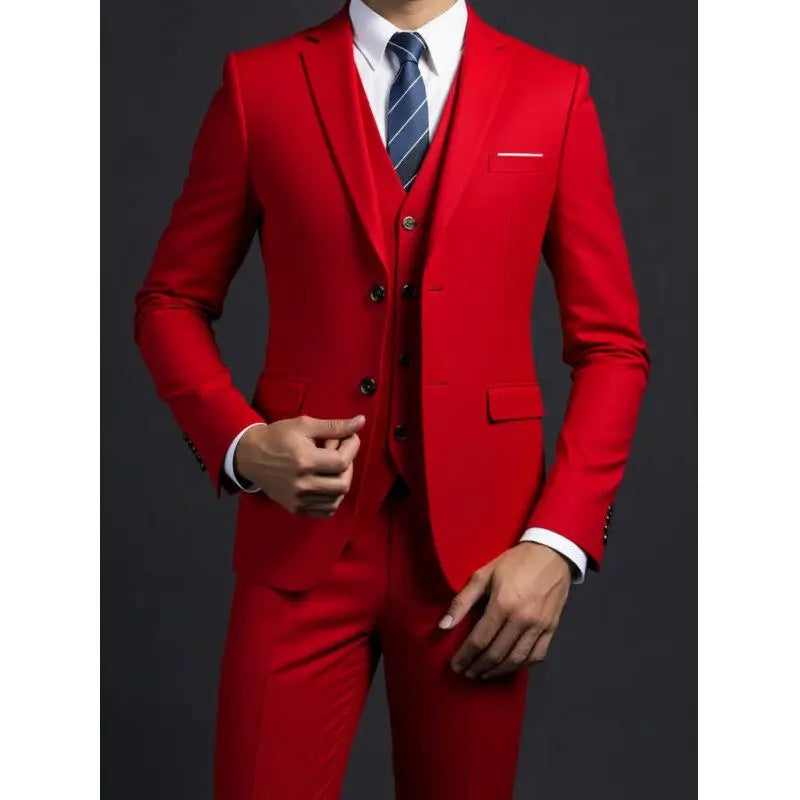 3 Piece Suit (Blazer+ Vest + Trousers) Men's Fashionable Gentleman Business British Style Solid-color Banquet Host Casual Wedding Suit
