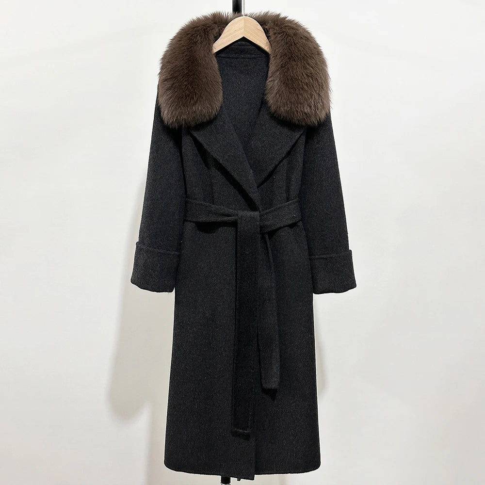 Fox Fur Collar Elegant Double-sided Wool Blend Coat Cashmere Wool Jacket