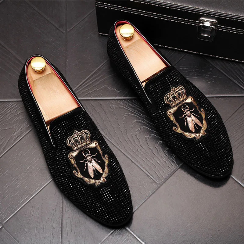Pointed Rivet Embroidery Rhinestone Casual Loafers