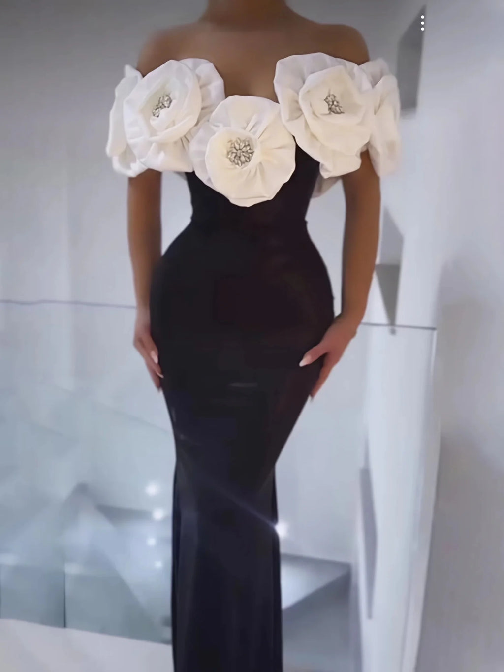 Banade Style Sexy Big Flowers Off the Shoulder Long Dress