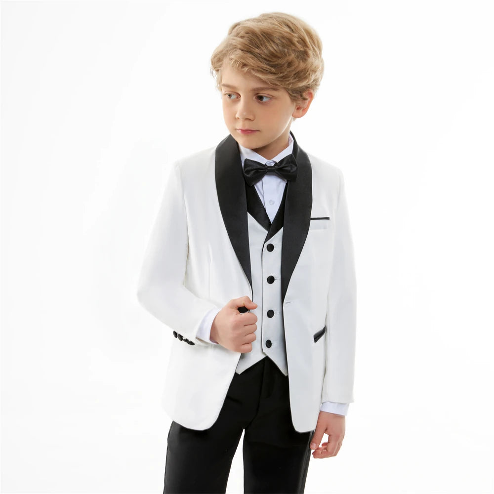 Stylish Slim Fit Boy's Suit Set 3 Pieces Tuxedo For Formal Occasion Blazer Vest And Pants Kids Outfit For Wedding Prom Fast Ship