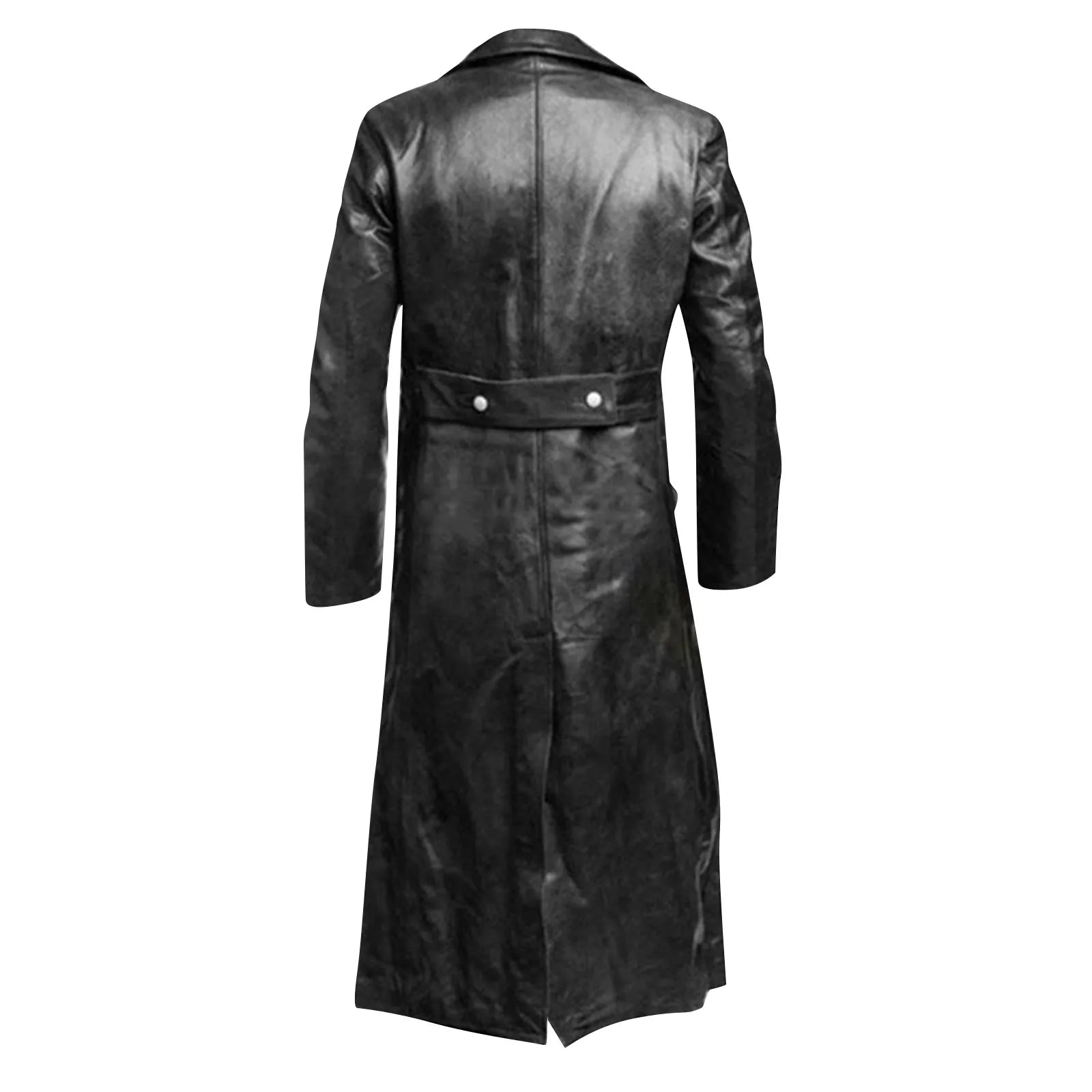 Faux Leather Double Breasted Long Coat