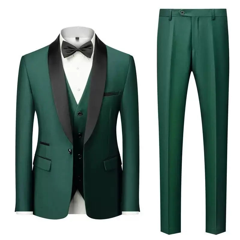 Suit (Blazer+ Vest + Pants) Gentleman Fashion Slim Work Solid Color