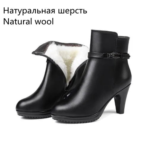 AIYUQI Ankle Boots Genuine Leather Boots Wool Booties High-heeled Snow Boots