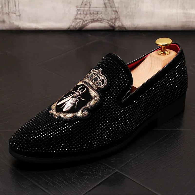 Pointed Rivet Embroidery Rhinestone Casual Loafers