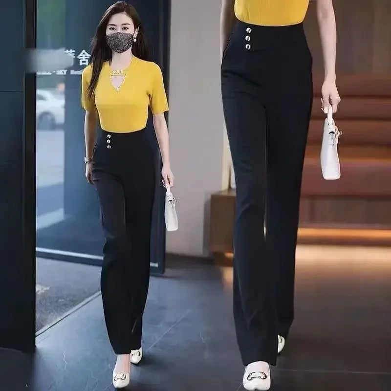 Classic Aesthetic Chic and Elegant Slacks Women's Flare Trousers Pants