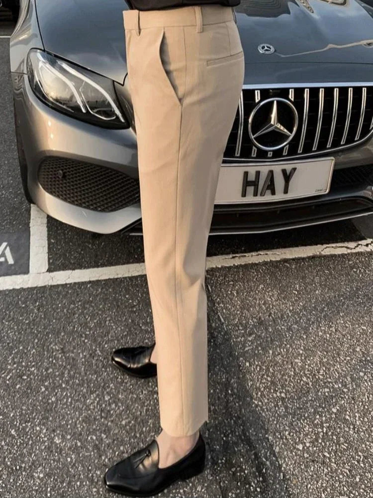 Slim Fit Tressed Suit Trousers White