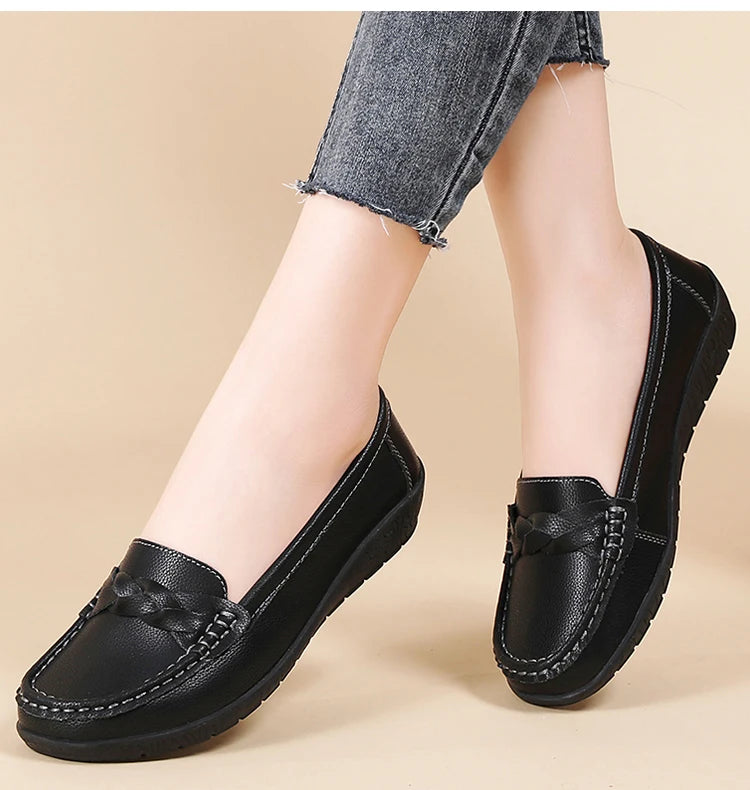 Women Soft Leather Casual Slip On Loafer