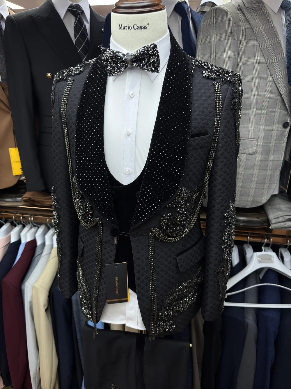 Black Elegant Men's Suit Hot Sale Single Breasted Handsome Formal Banquet Luxurious Jacket Vest Pants Groom Wear