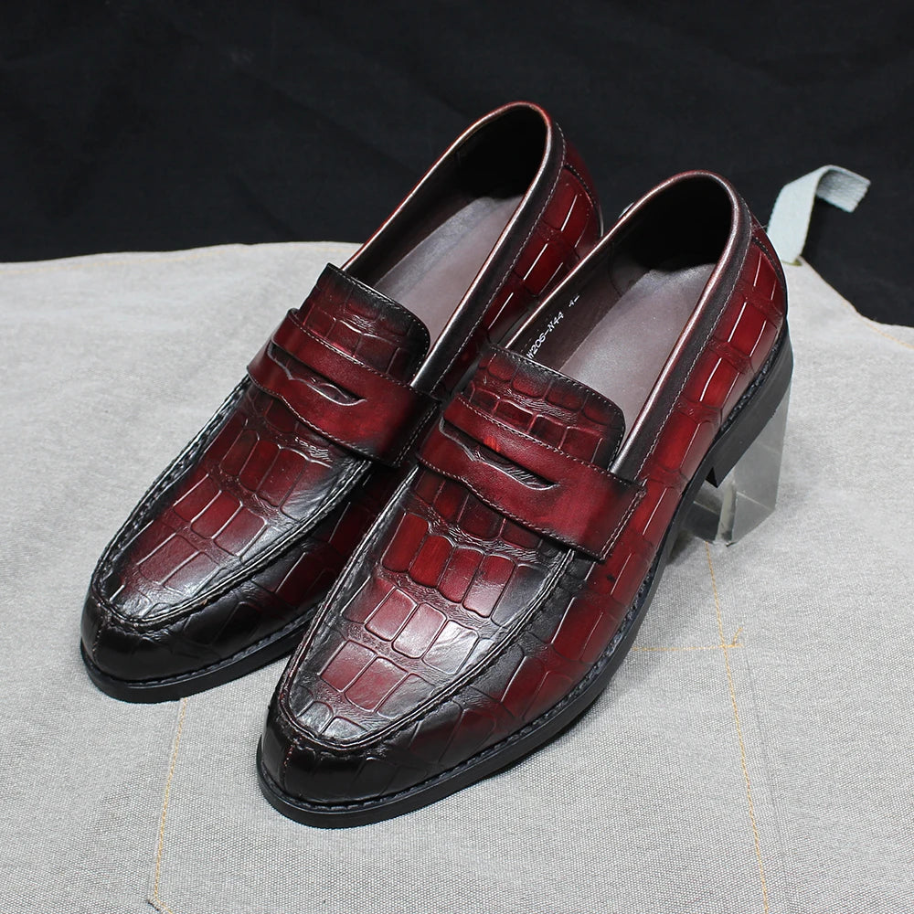 Handmade Crocodile Print Genuine Leather Slip-On Loafers