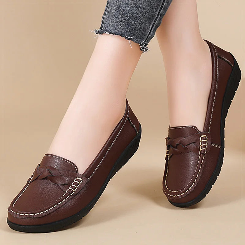 Women Soft Leather Casual Slip On Loafer