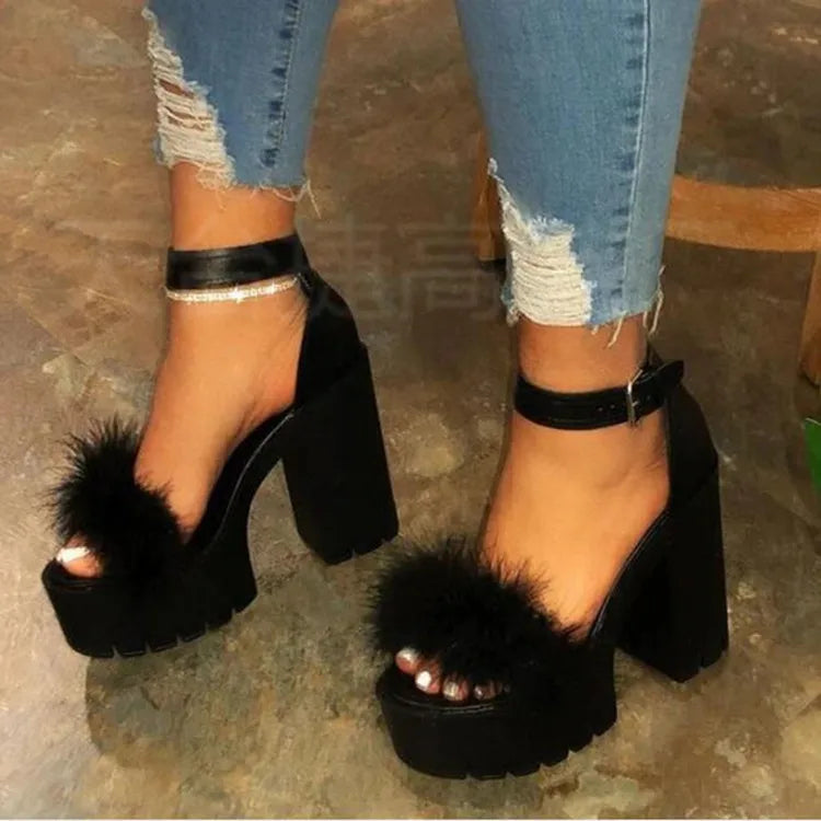 Woman Furry High Heel Sandals