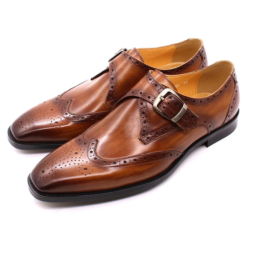 Genuine Leather Pointed Toe Buckle Loafers