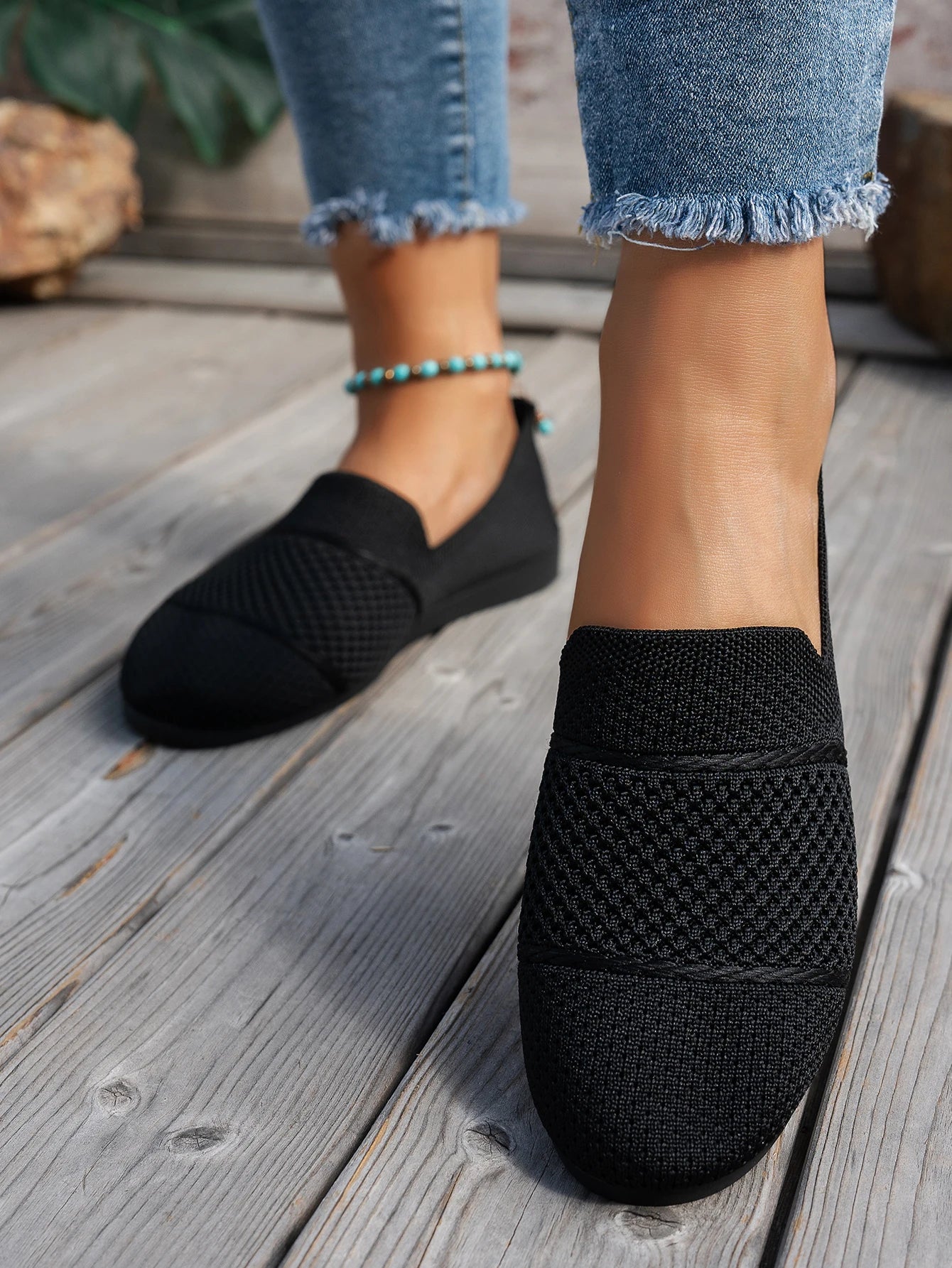 Stylish and Comfortable Knitted Shoes, Round-Toe Low-Cut Slip-Ons, Walking Shoes