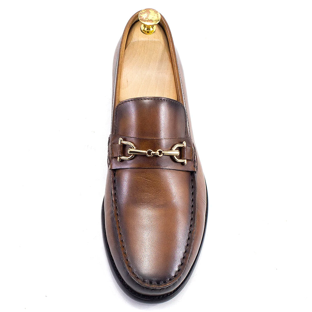Handmade Genuine Leather Metal Chain Loafers
