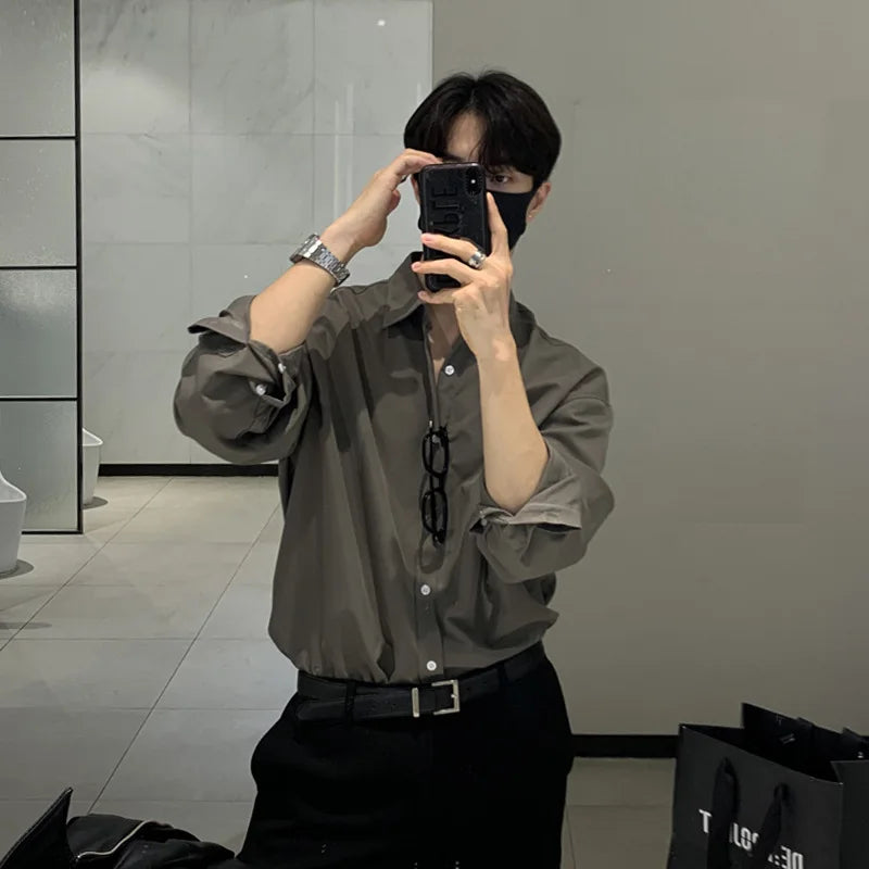 Casual Single Breasted Cardigan Turndown Collar Shirt