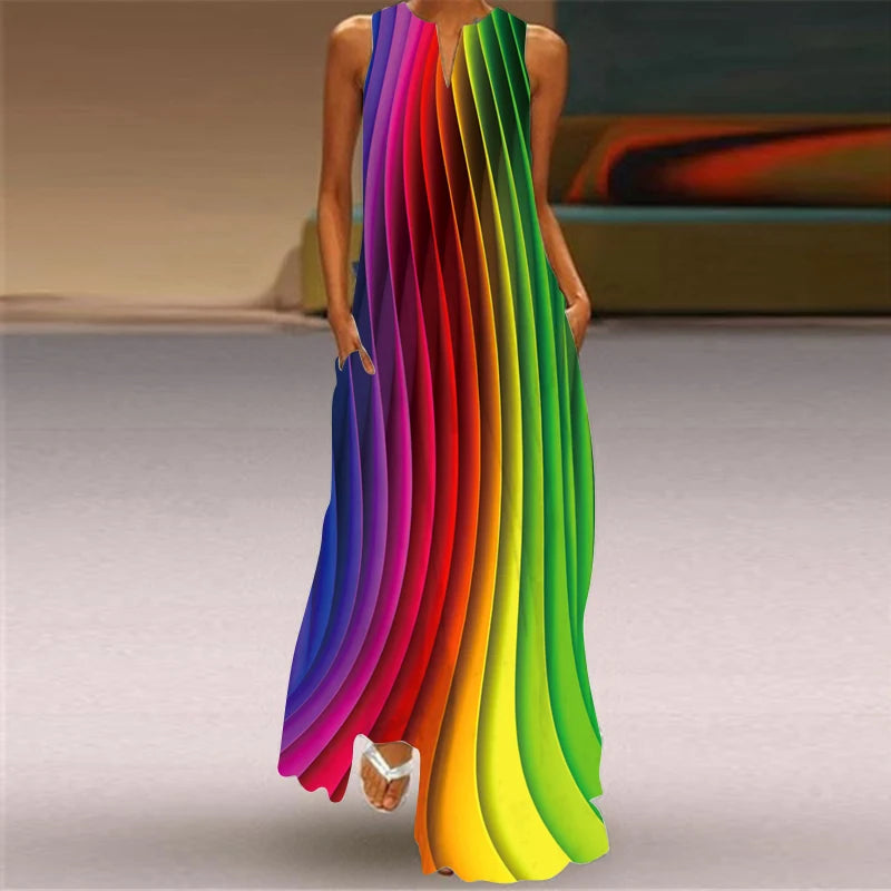 Elegant Sleeveless V-Neck Long Casual Dress