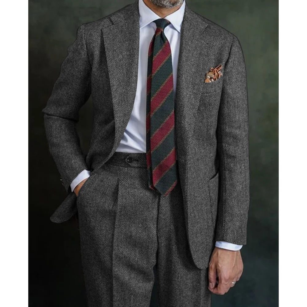 Men's Herringbone Suit Two Piece Suit Elegant Men's Suit Pants Set Casual Suit Men's Clothing Men's Pants Halloween Party