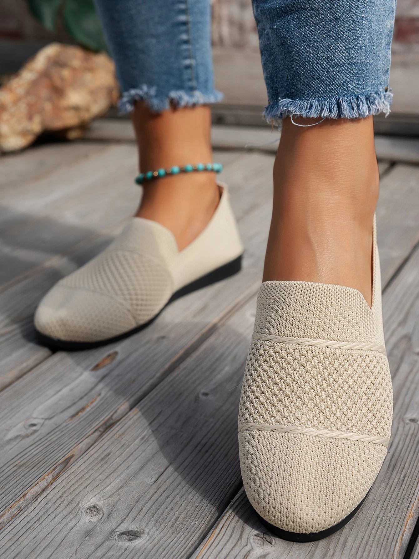 Stylish and Comfortable Knitted Shoes, Round-Toe Low-Cut Slip-Ons, Walking Shoes